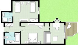 Deluxe Family Bungalow, Garden View with Balcony (53–60 m²)