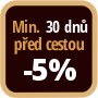 Při objednání minimálně 30 dnů před zahájením pobytu získáte slevu 5% z celé ceny ubytování.