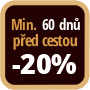 Při objednání minimálně 60 dnů před zahájením pobytu získáte slevu 20% z celé ceny ubytování.