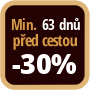 Při objednání minimálně 63 dnů před zahájením pobytu získáte slevu 30% z celé ceny ubytování.