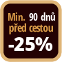 Při objednání minimálně 90 dnů před zahájením pobytu získáte slevu 25% z celé ceny ubytování.